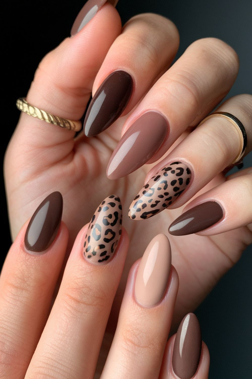 Earth tones with leopard accent, elegant nails, Pinterest style