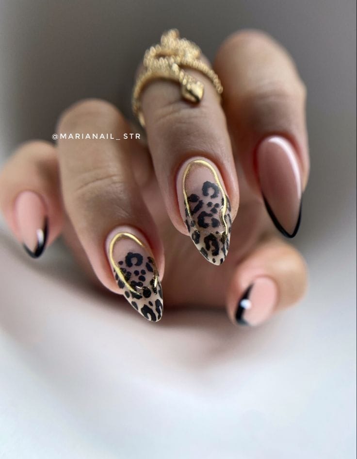 Leopard outline nails, chic manicure, Pinterest trend