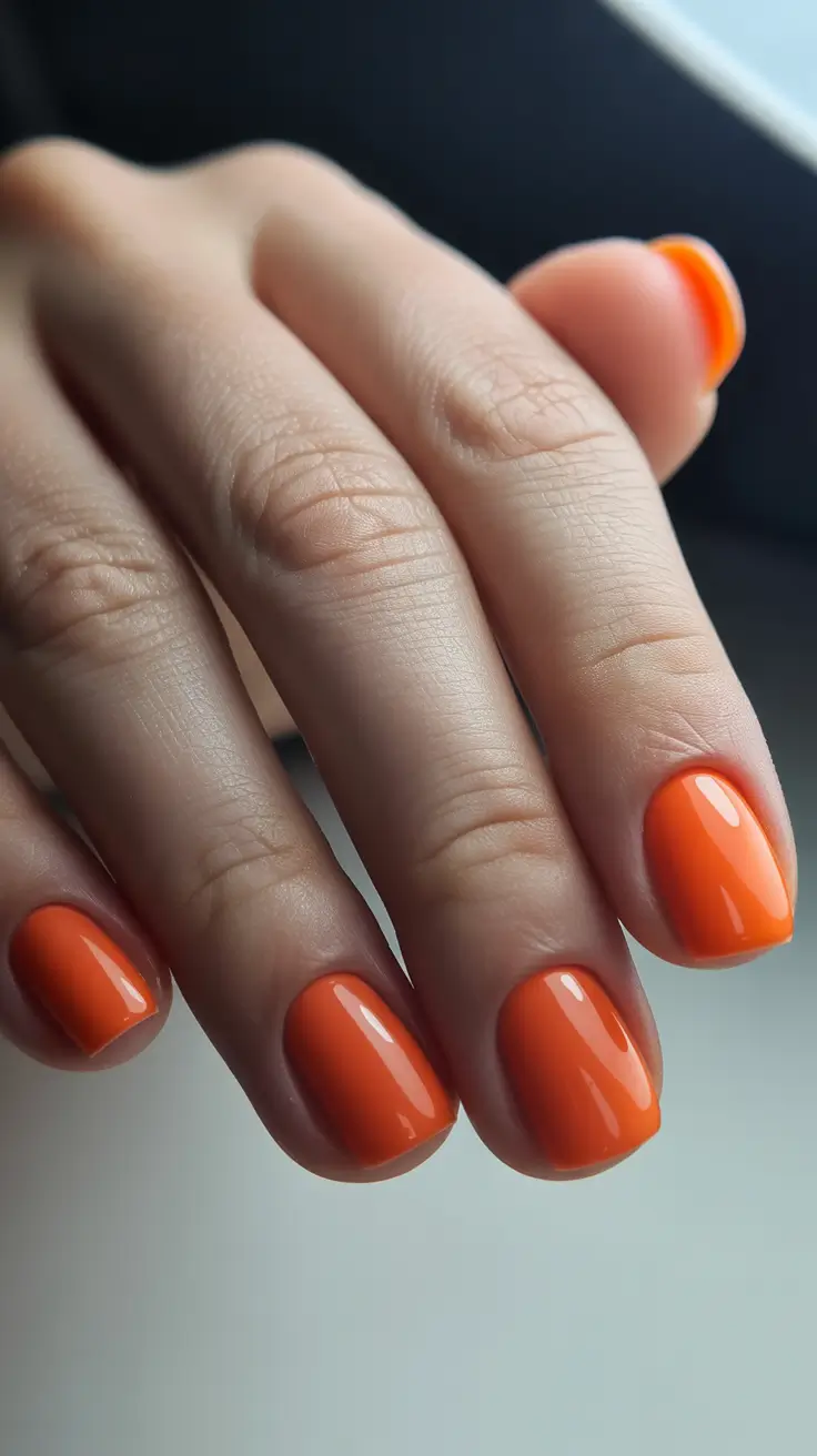 Vibrant orange nails, simple manicure, Pinterest color trend