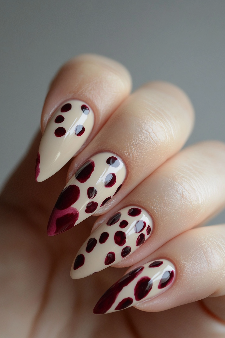 Burgundy leopard nails, striking design, Pinterest trend