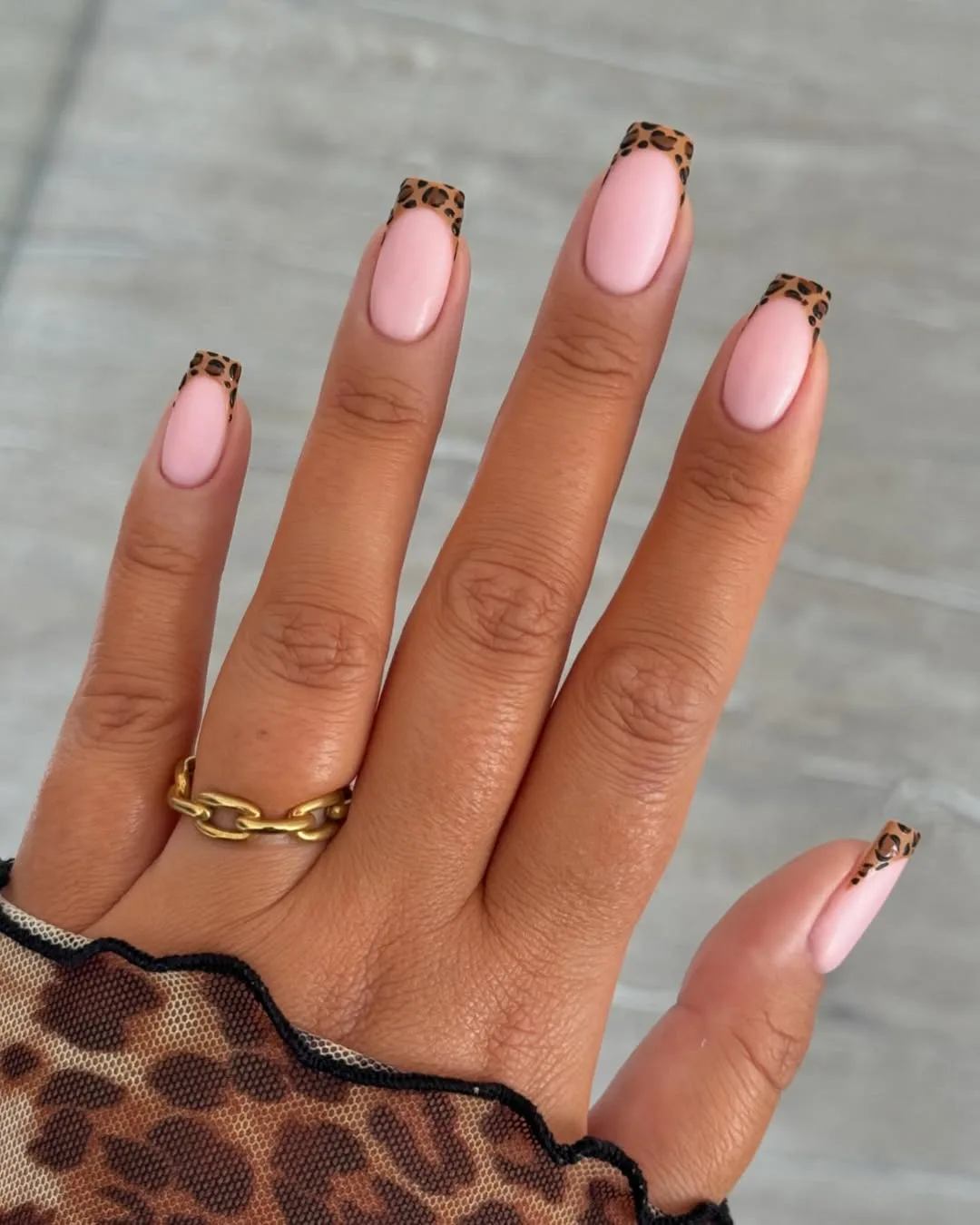 Leopard French tip nails, chic manicure, Pinterest elegance