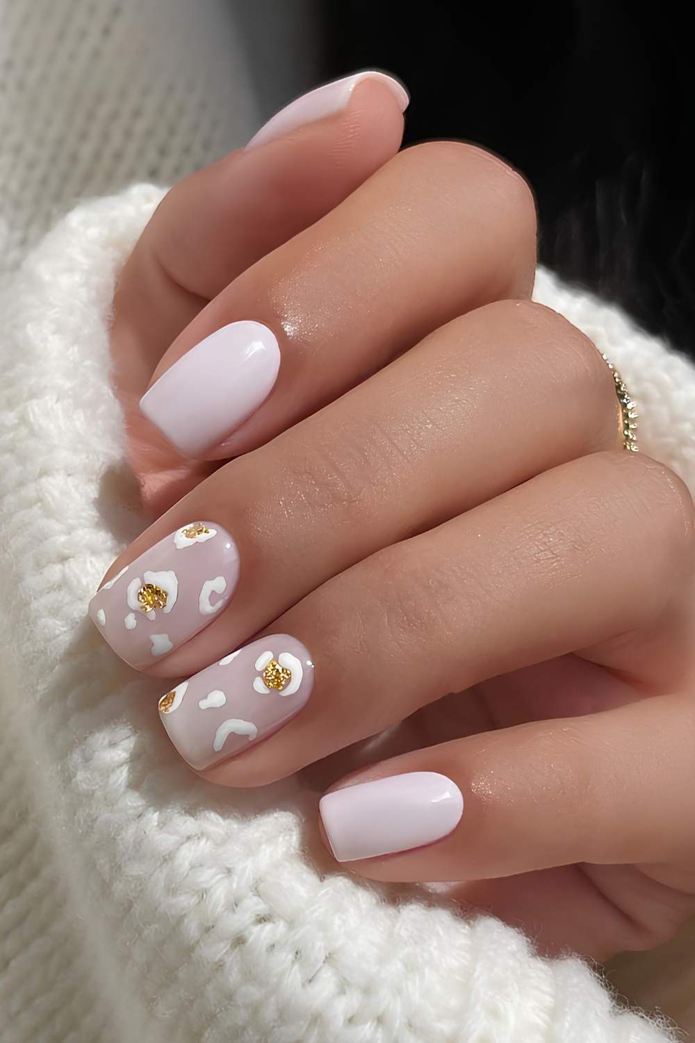 Delicate white leopard nails, soft manicure, Pinterest style