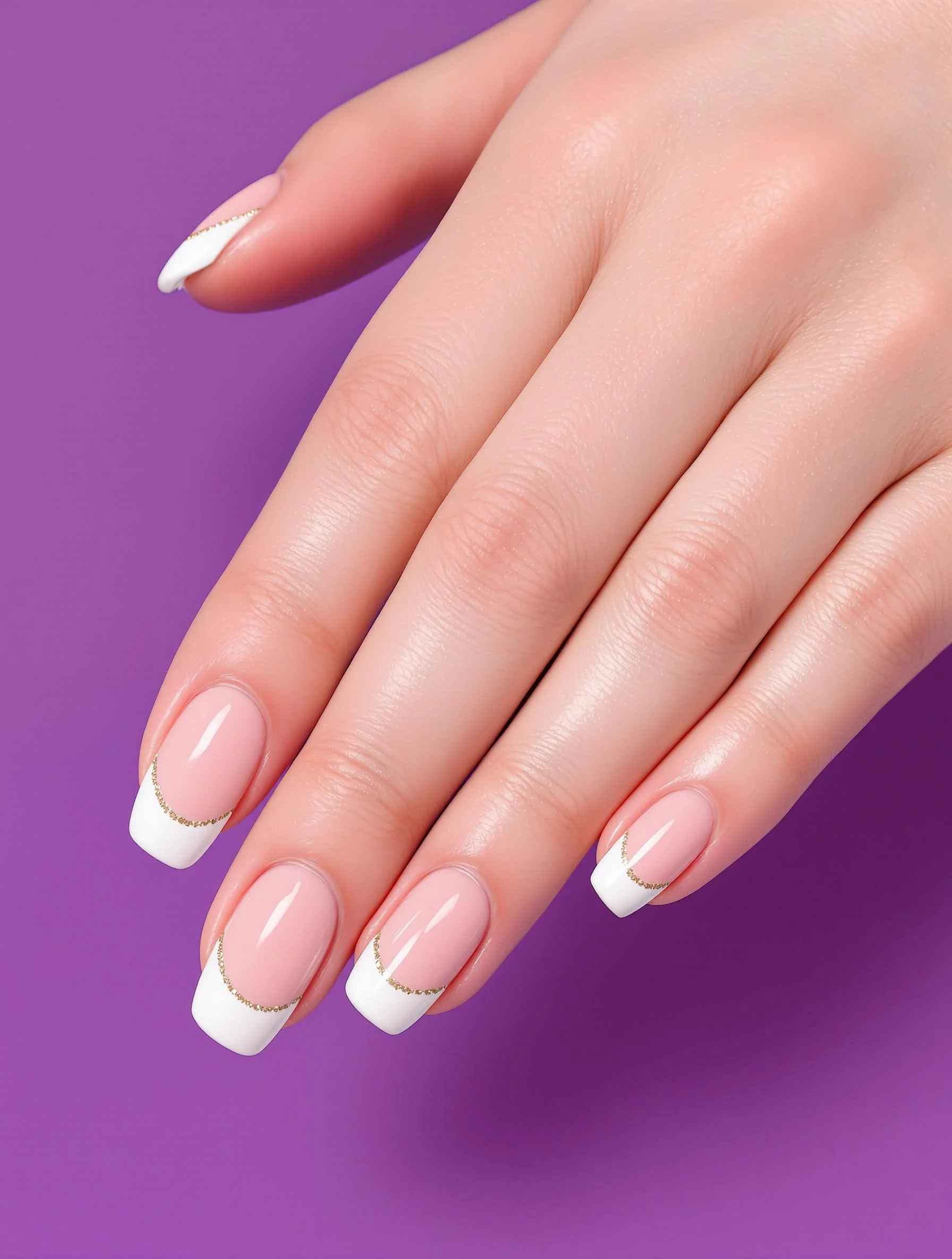 Modern French manicure with gold accent, elegant twist.