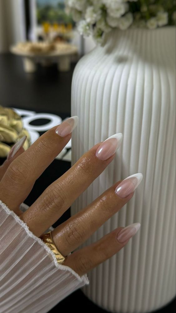 French fade nails with a twist, modern elegance.
