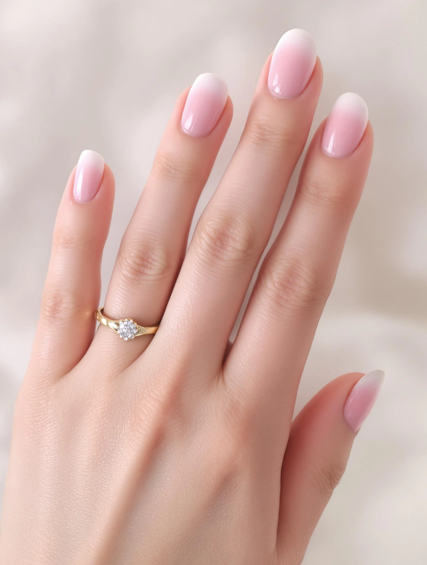Subtle pink gradient nails, soft elegance.