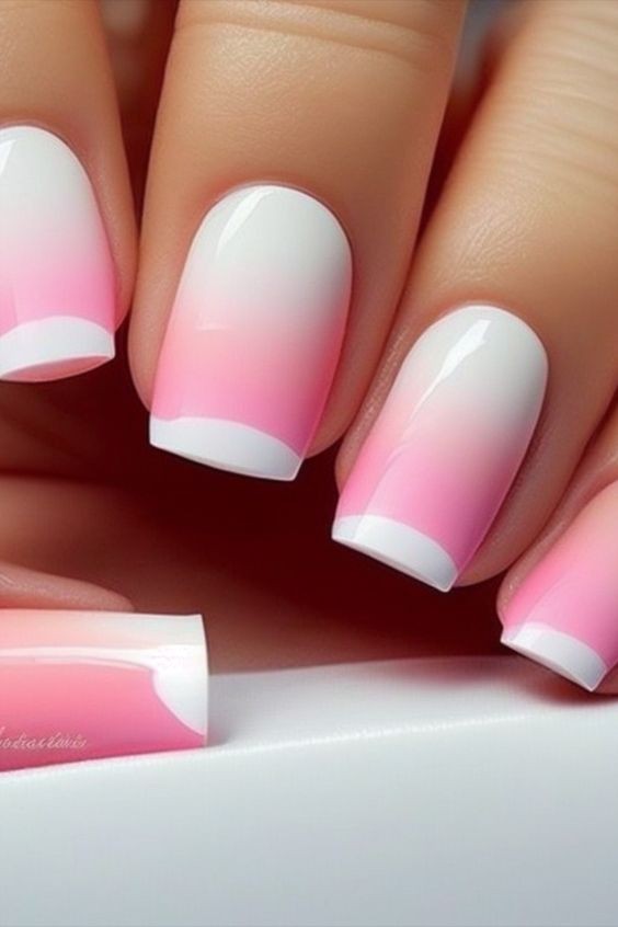 Short square French ombre nails, modern classic manicure