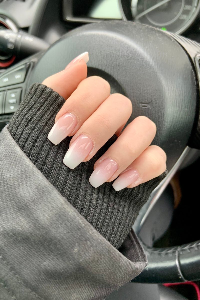 Medium square nude ombre nails, chic everyday look