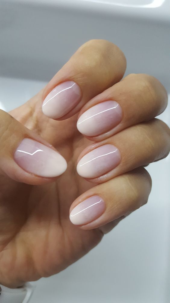 Almond nude ombre nails, soft elegance