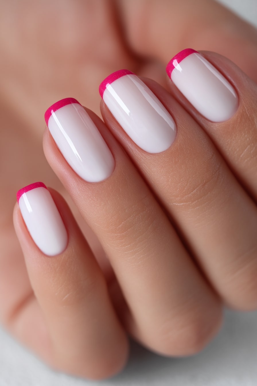 Modern French manicure with pink tips, chic and timeless