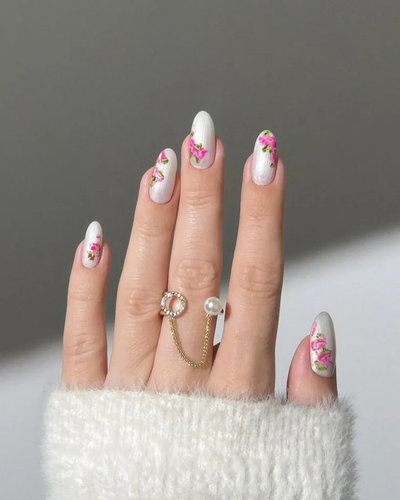 Floral accents on white base, delicate design