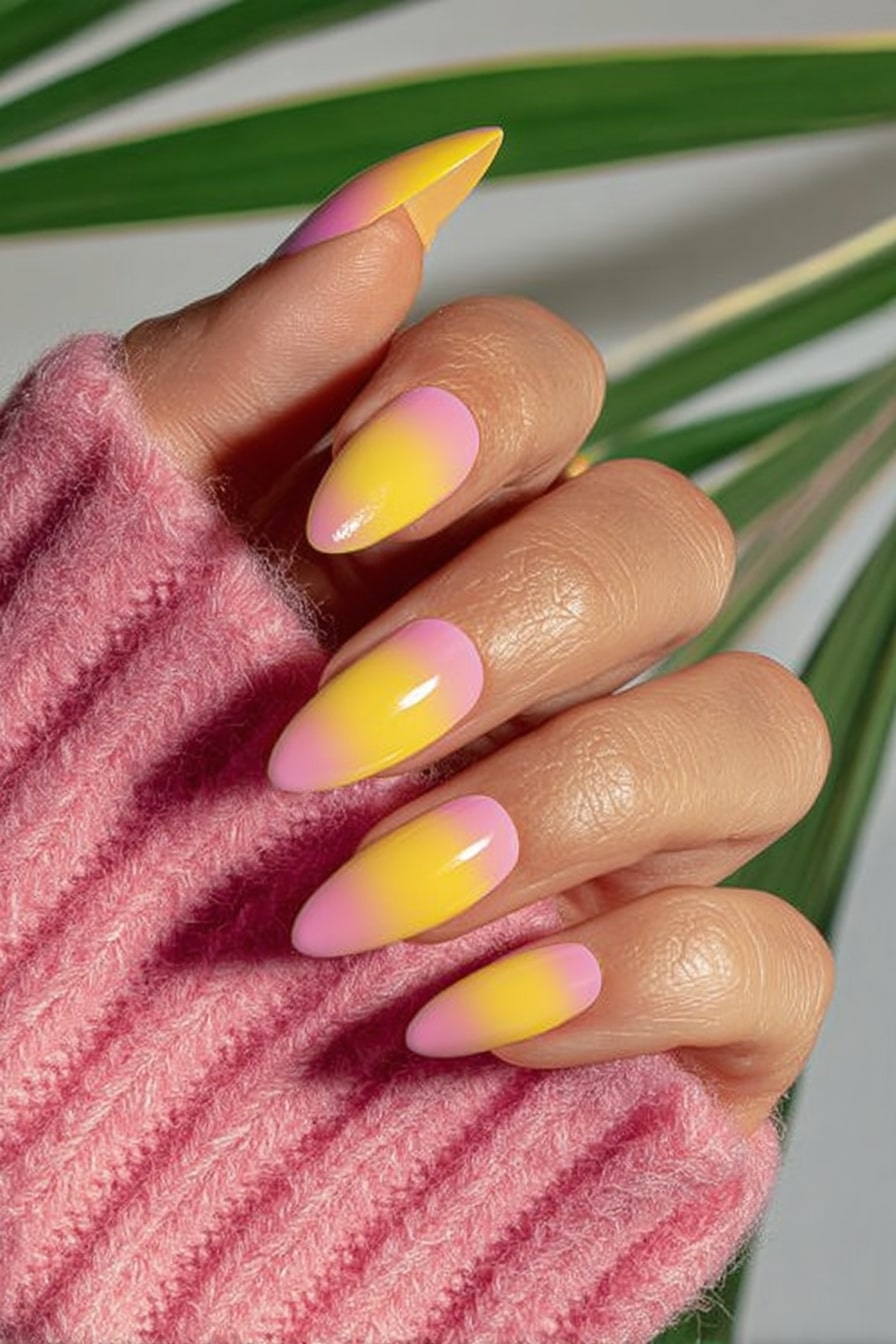 Sunset ombre nails with pastel tones, Pinterest trend.