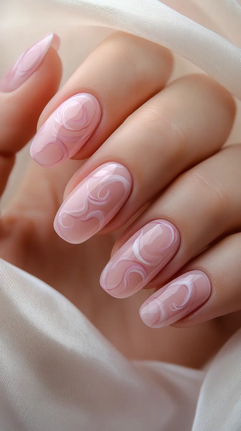 Soft pink swirl nails, Pinterest elegance.