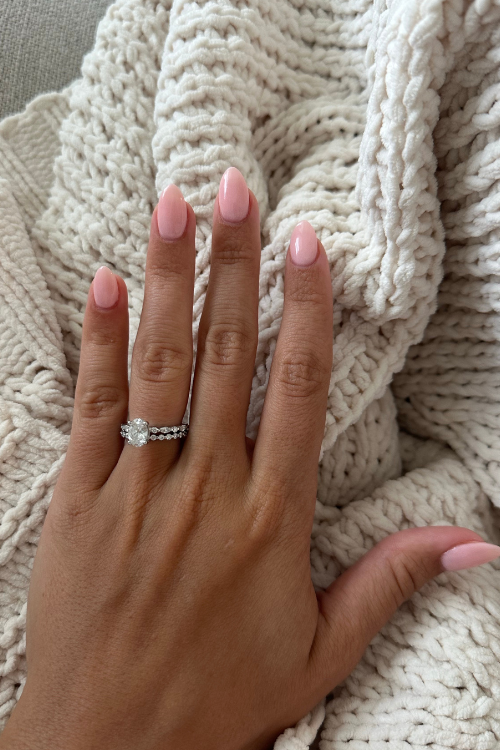 Classic soft pink almond nails, Pinterest elegance.