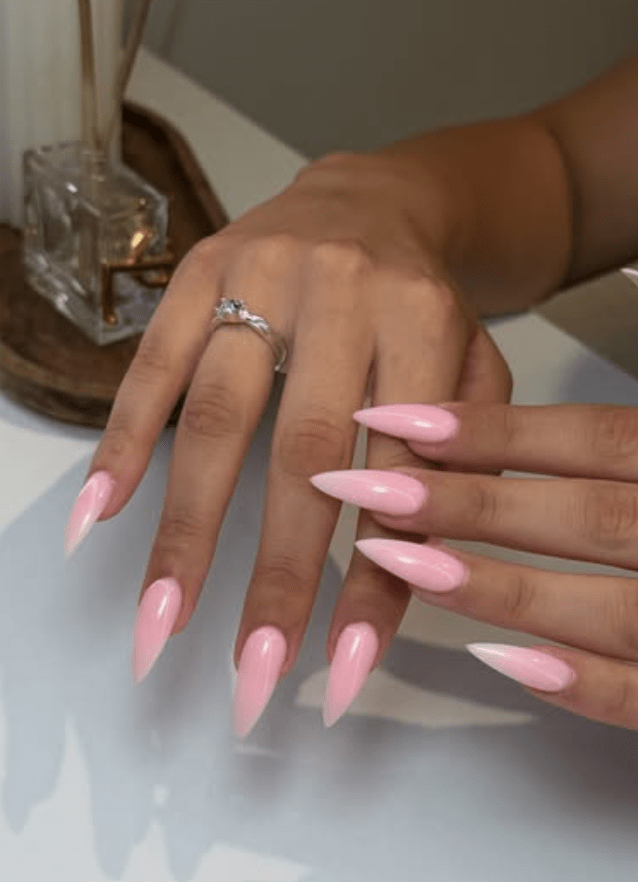 Pale pink stiletto nails, Pinterest drama.