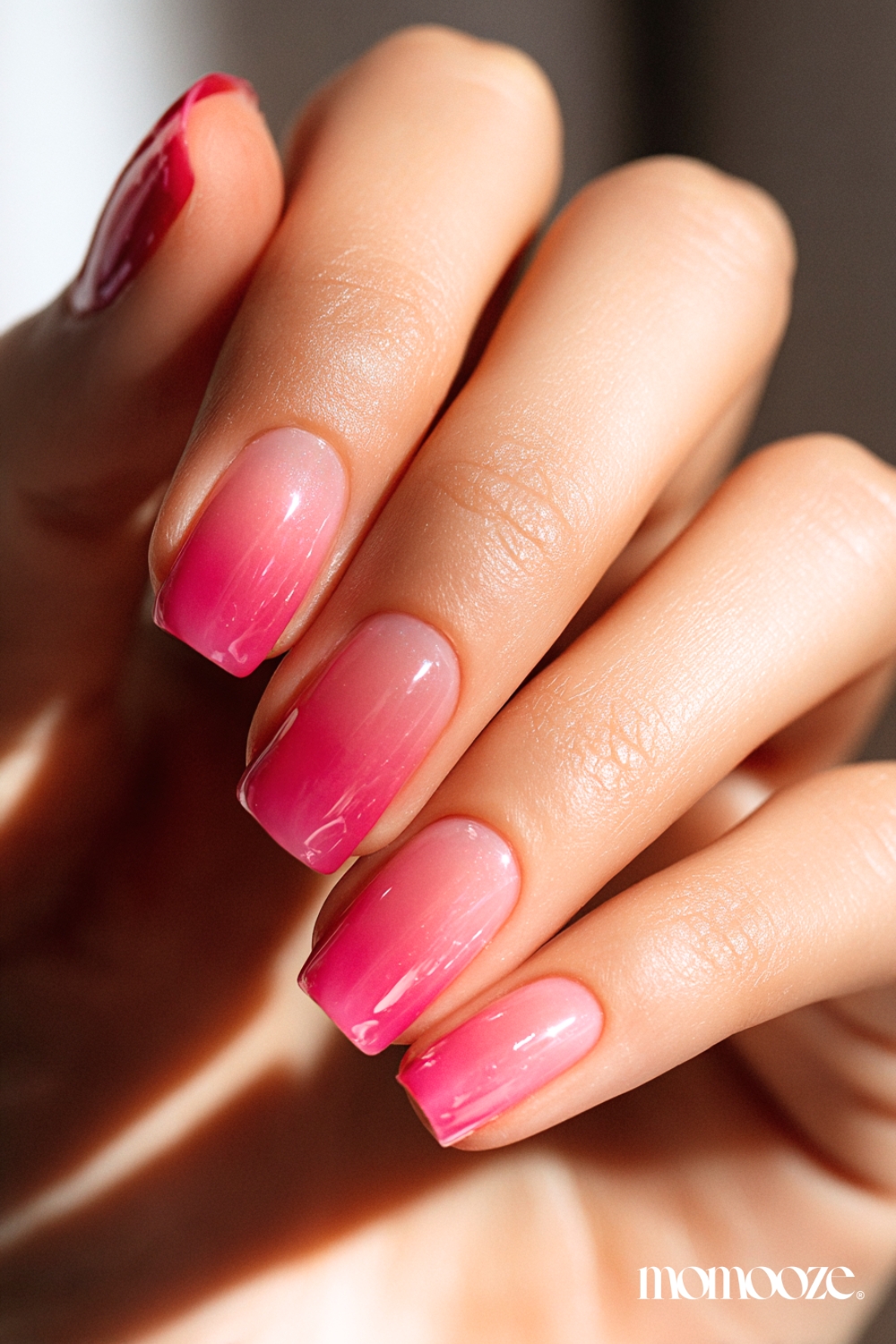 Glossy pink fade nails, Pinterest chic.