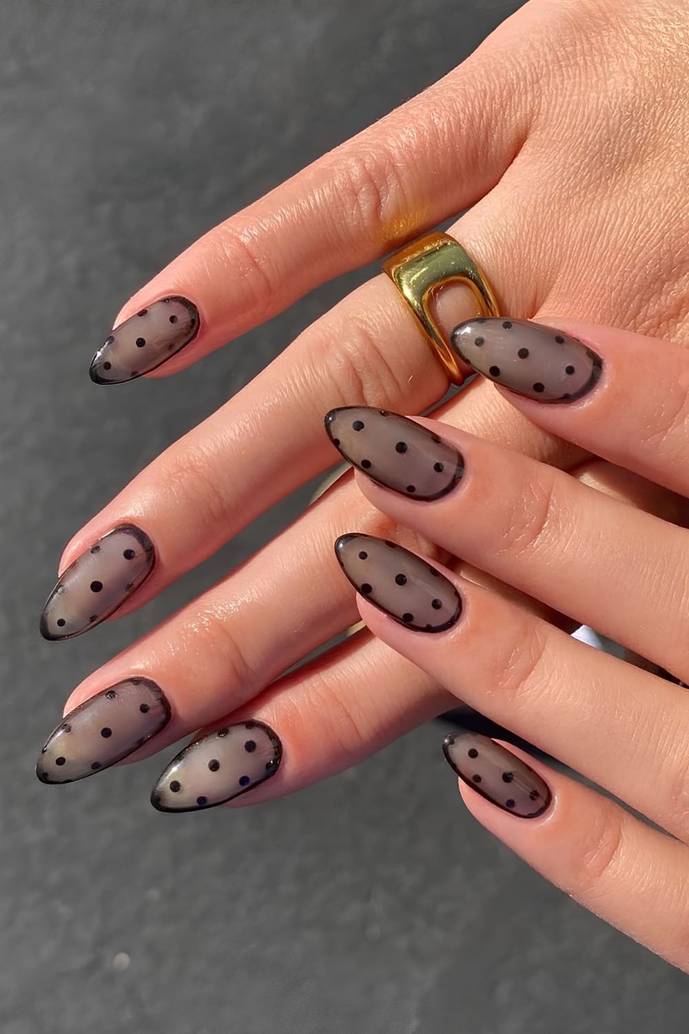 Chic sheer black polka dot nails, Pinterest style