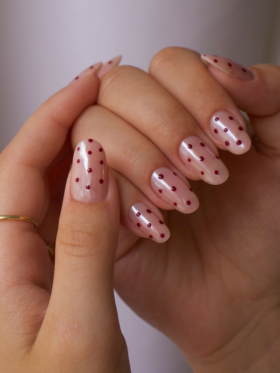 Cherry nail color with delicate polka dots, Pinterest style