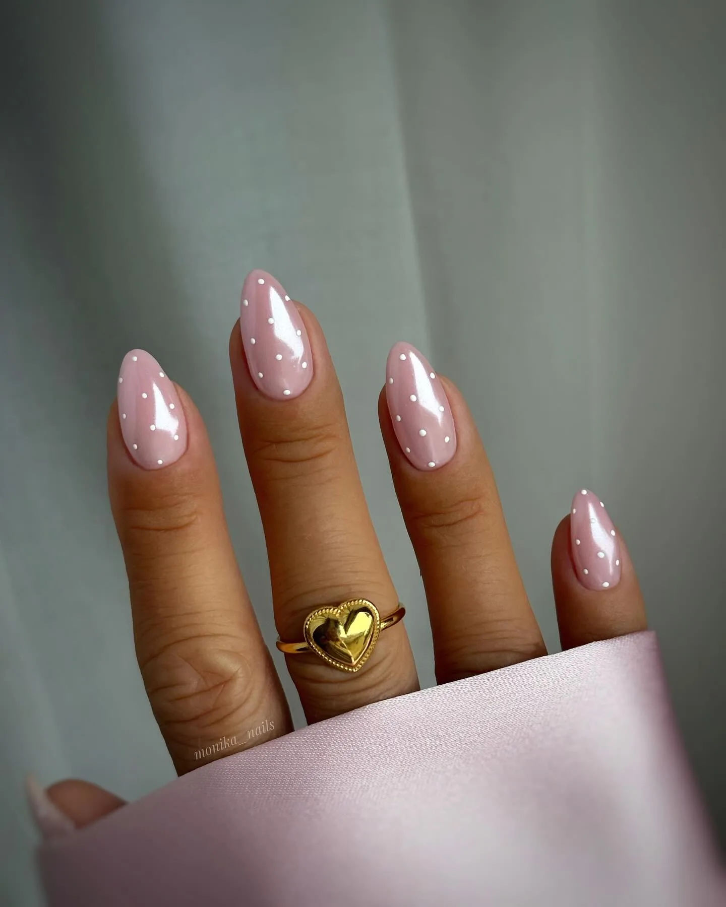 Pastel nails with heart and polka dot details, Pinterest style