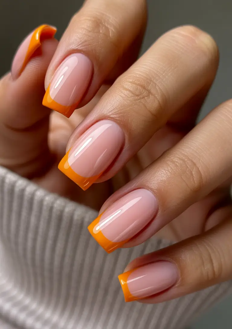 Orange French tips on square nails, Pinterest summer nails.