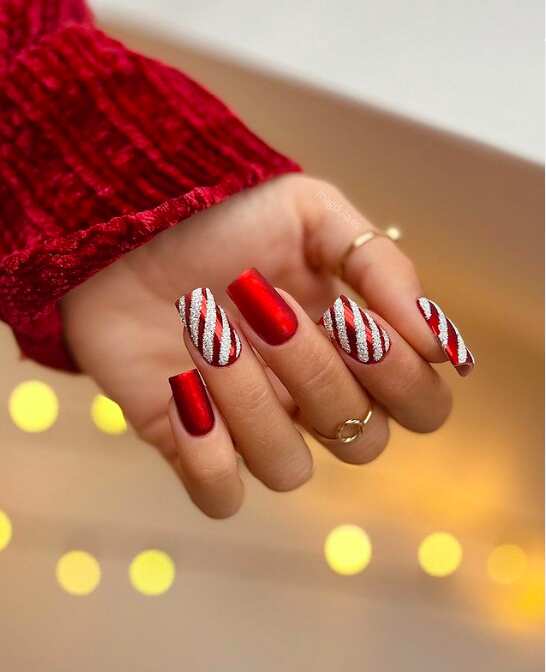 Candy cane stripes with red base, medium length