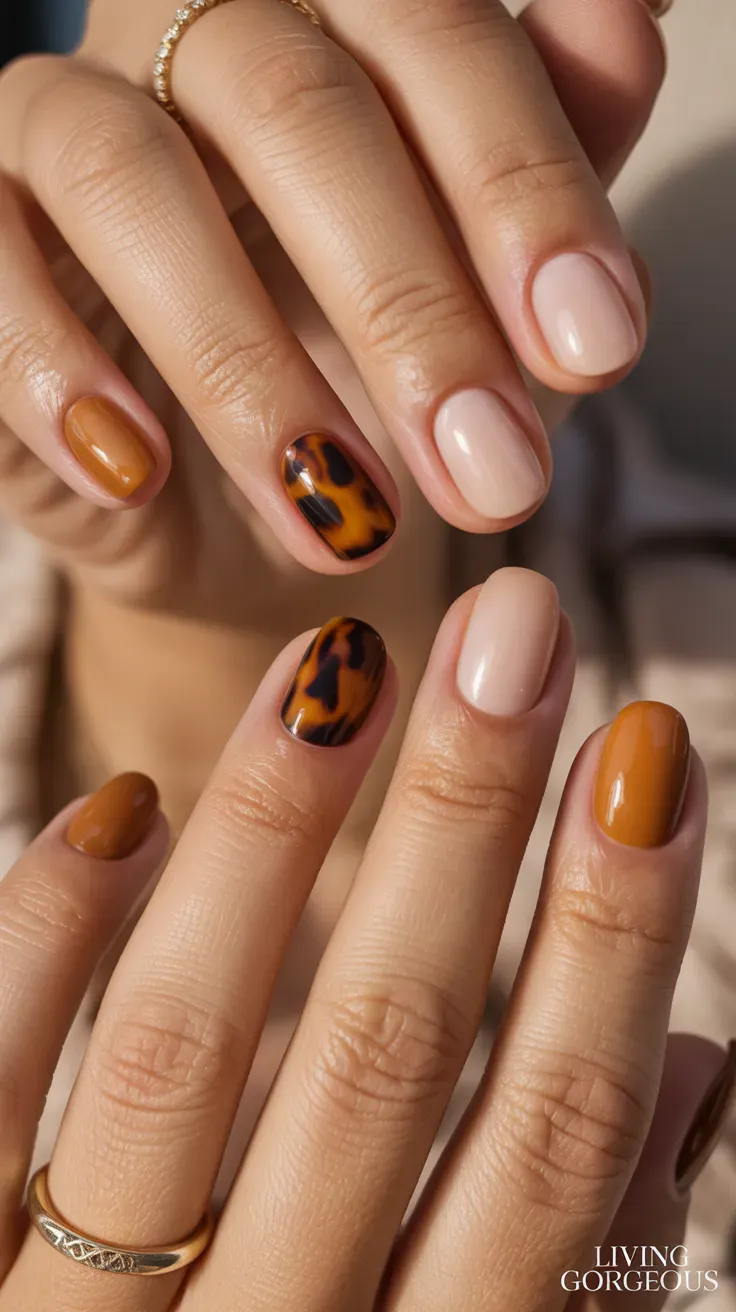 Tortoiseshell and nude nails, Pinterest nail trends.