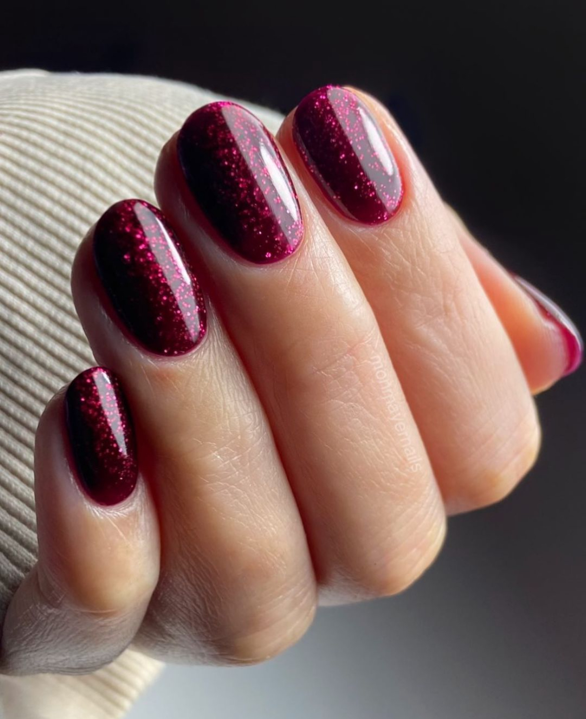 Burgundy glitter nails, Pinterest rich nail color.