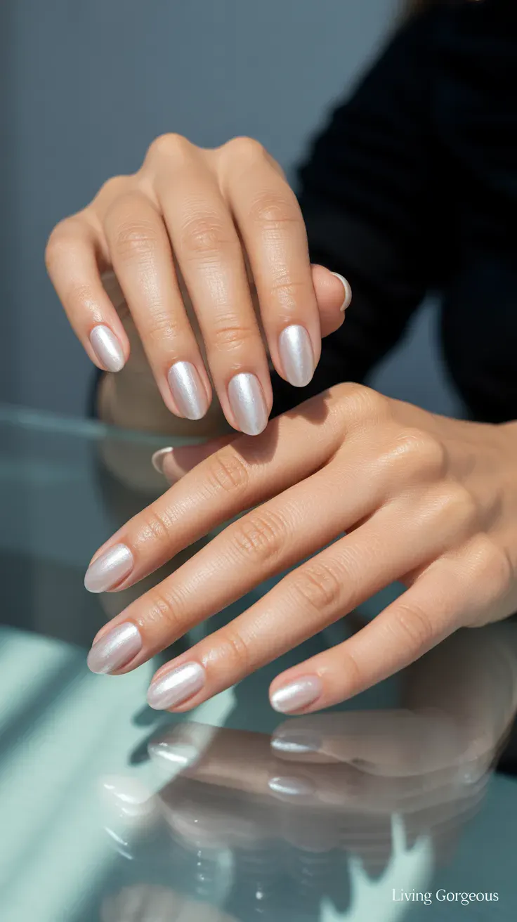 Pearlescent nails, Pinterest iridescent nail trend.