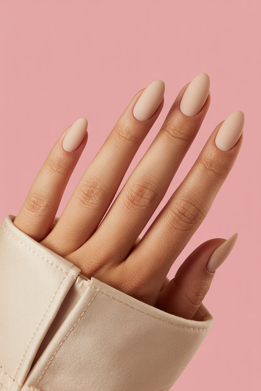 Matte nude almond nails, Pinterest elegant nails.
