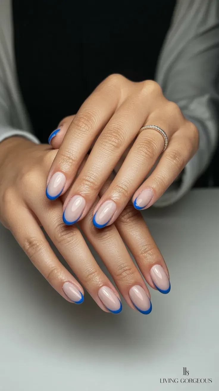 Blue French tip nails, Pinterest modern nail design.