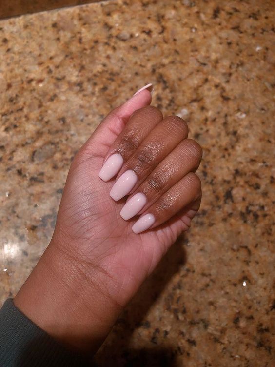 Beige coffin nails, Pinterest classic nail style.