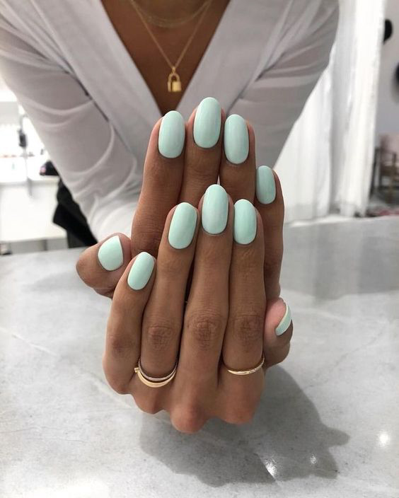 Mint green oval nails, Pinterest fresh nails.