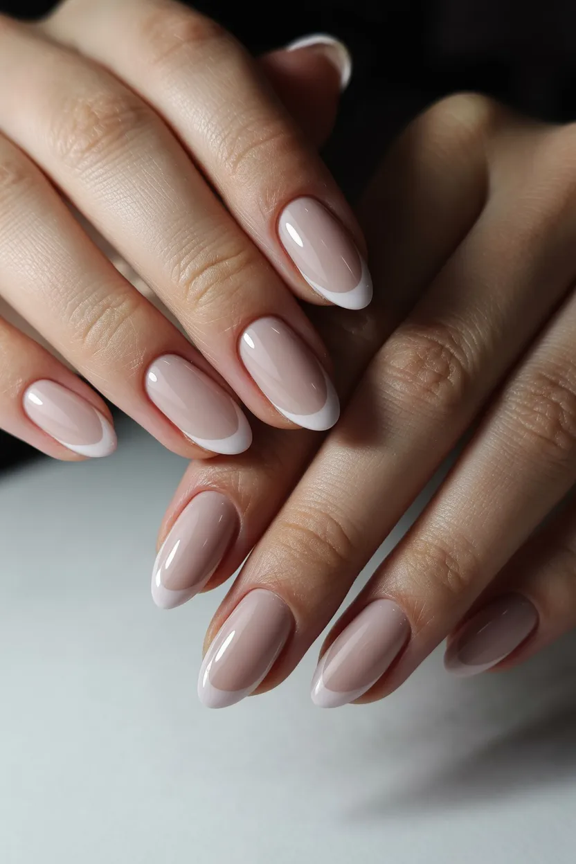 Classic French twist nails with short almond shape, modern elegance