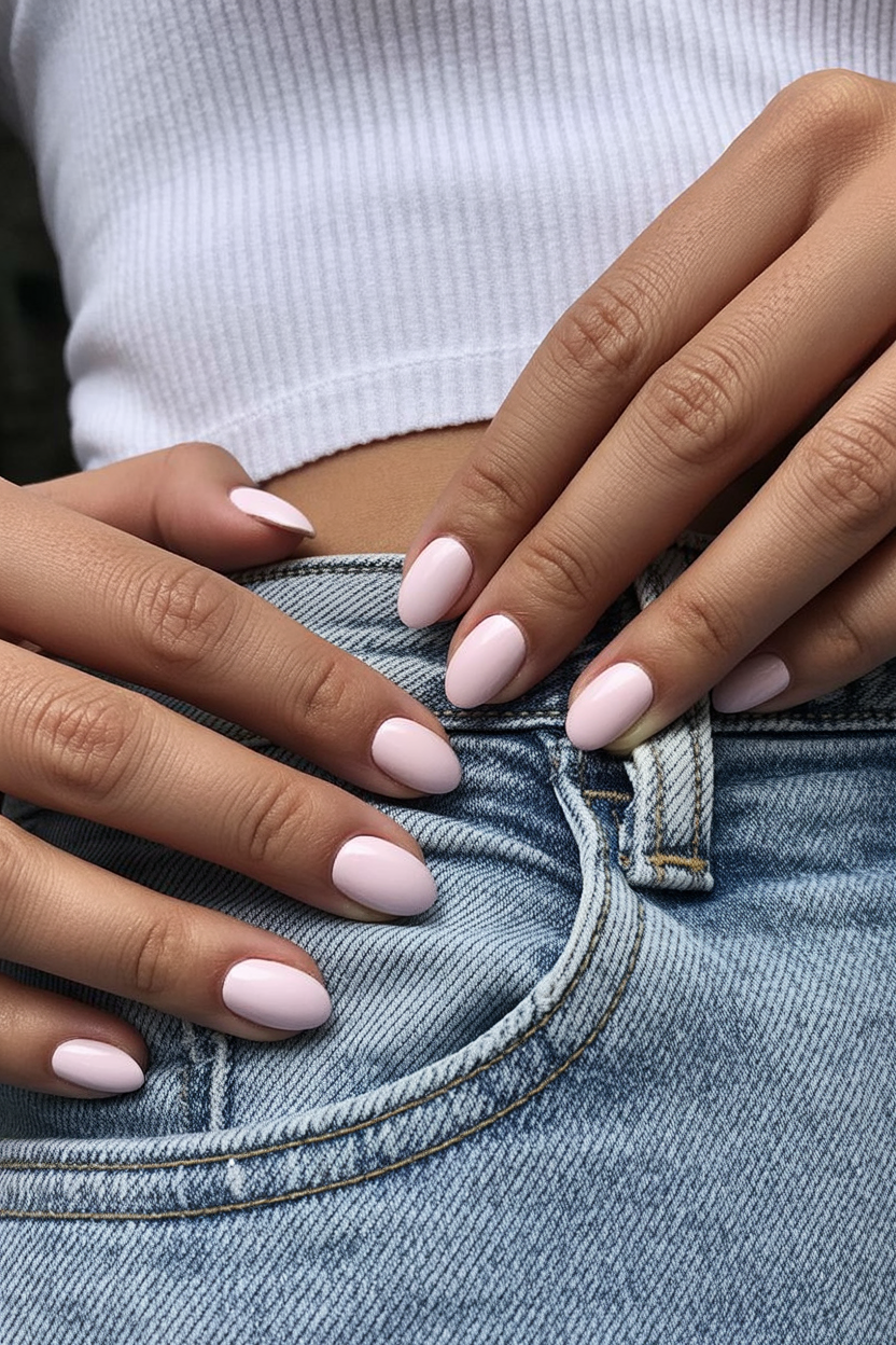 Light pink almond nails, soft feminine style