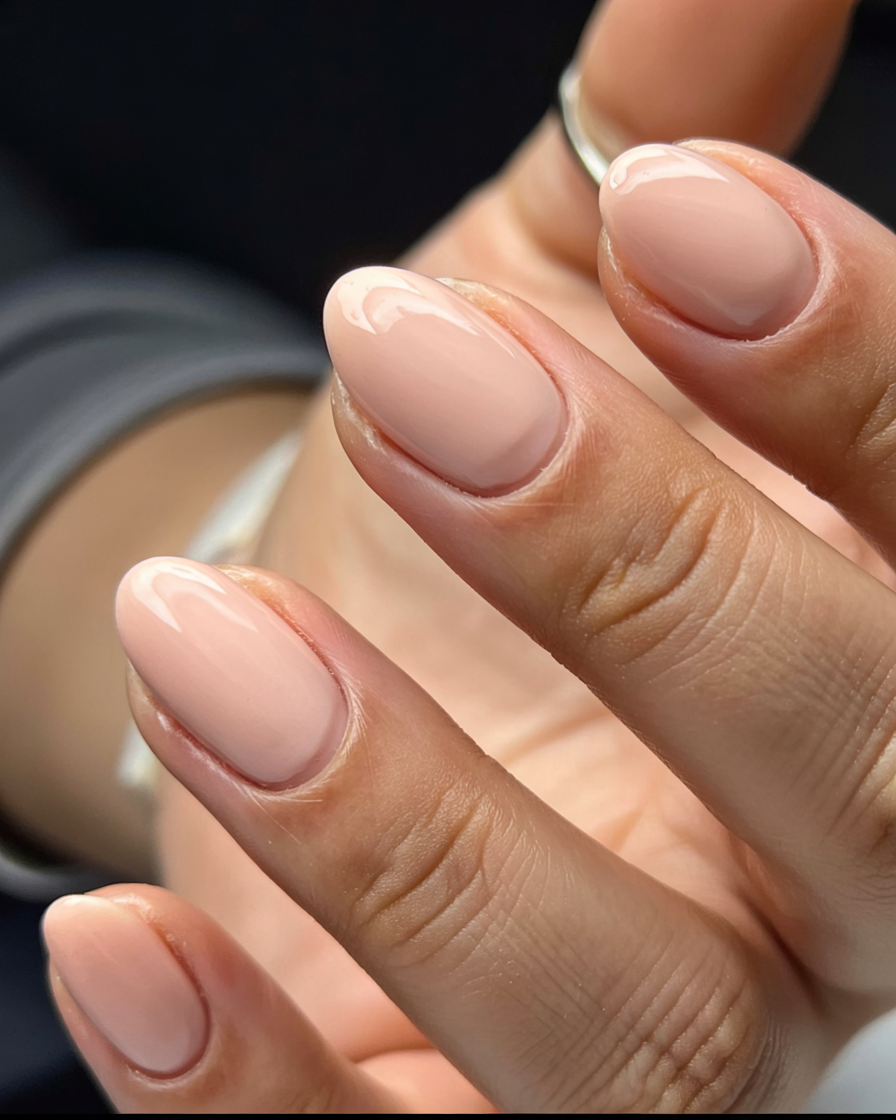 Soft peach almond nails, natural elegance