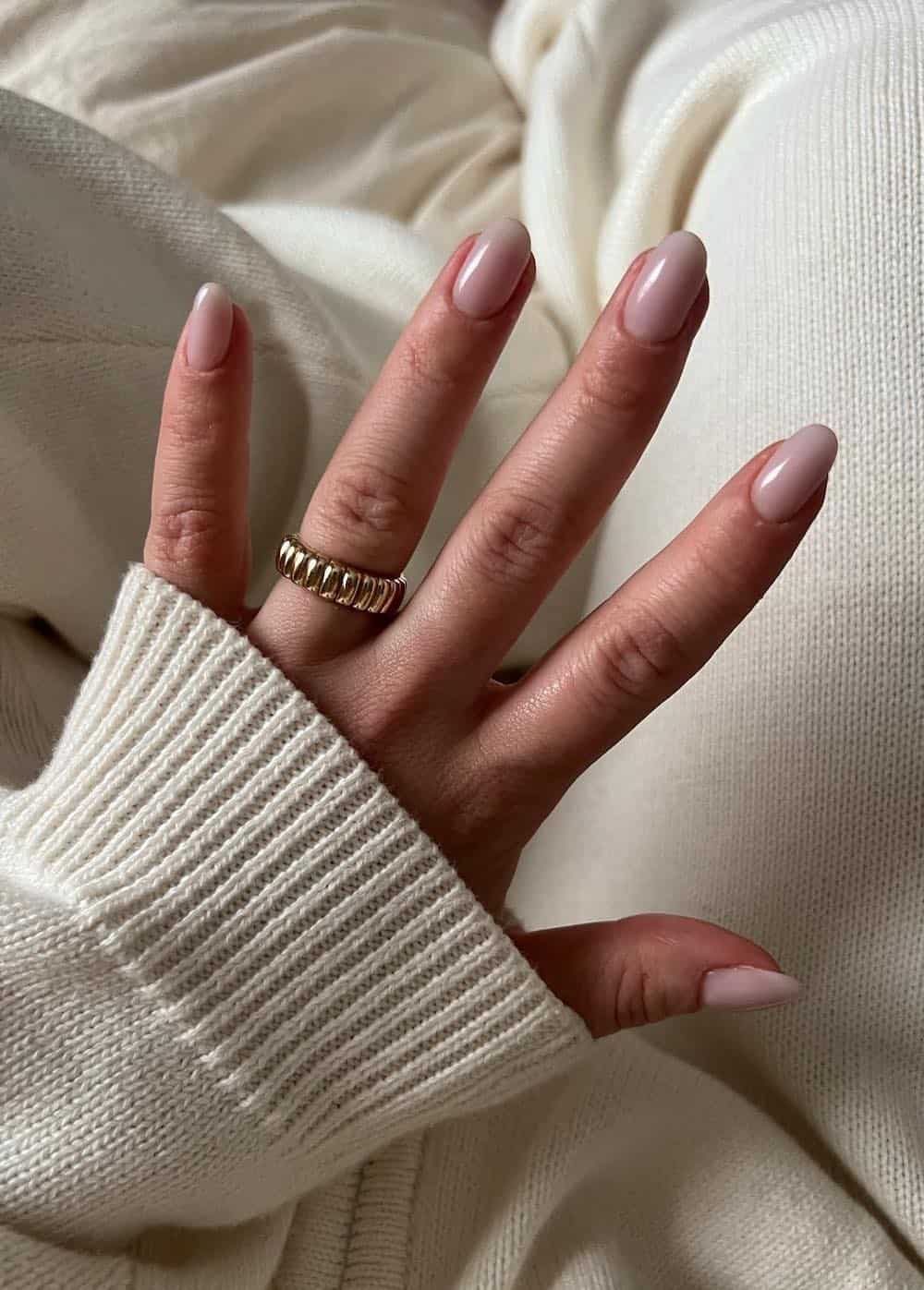 Soft nude almond nails, sophisticated style