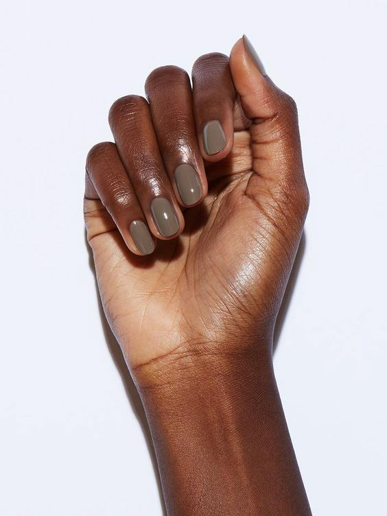 Short square nails with taupe polish