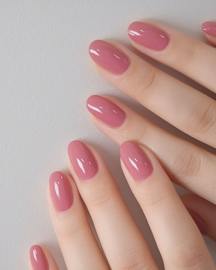 Short oval nails with soft rose pink polish