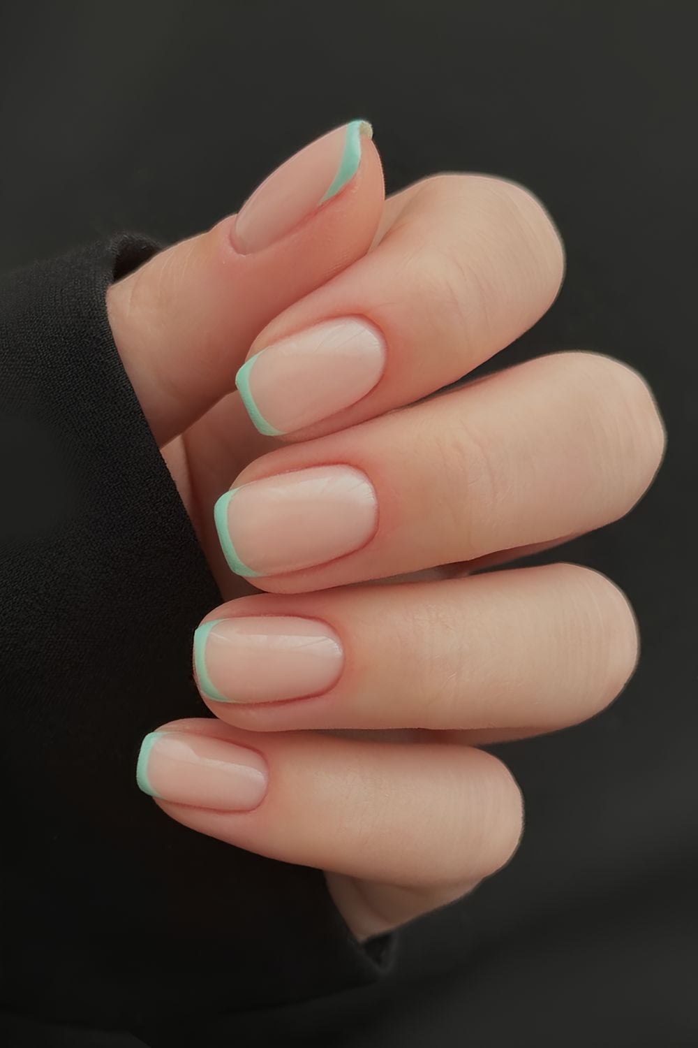 Mint green French tip nails, minimal elegance, Pinterest chic nails.