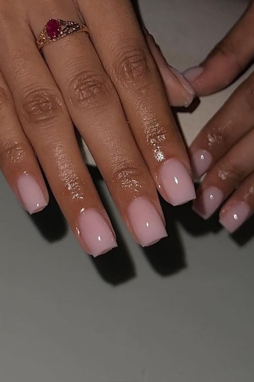 Soft pink nude nails, classic and elegant, timeless chic.