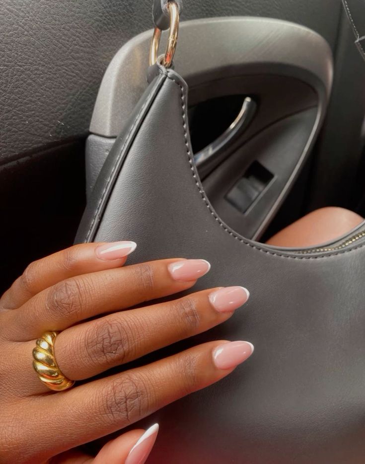 Classic micro French manicure, subtle and refined