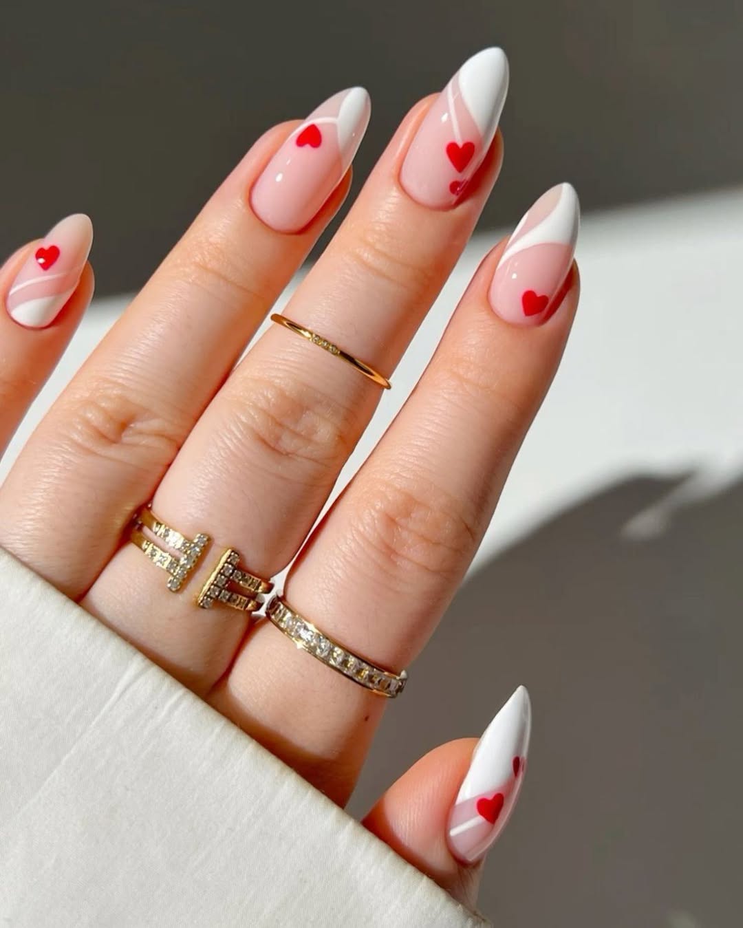 Heart accents on French nails, playful and cute