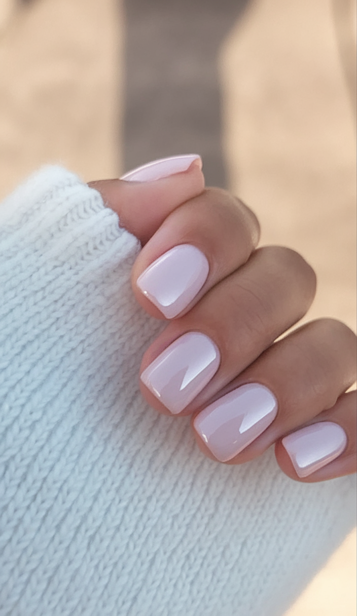 Soft lavender glossy nails, elegant and versatile