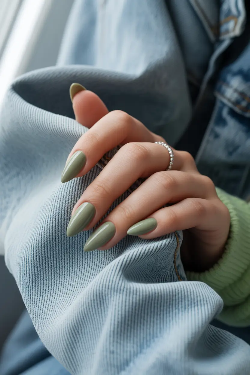 Olive green nails, understated elegance