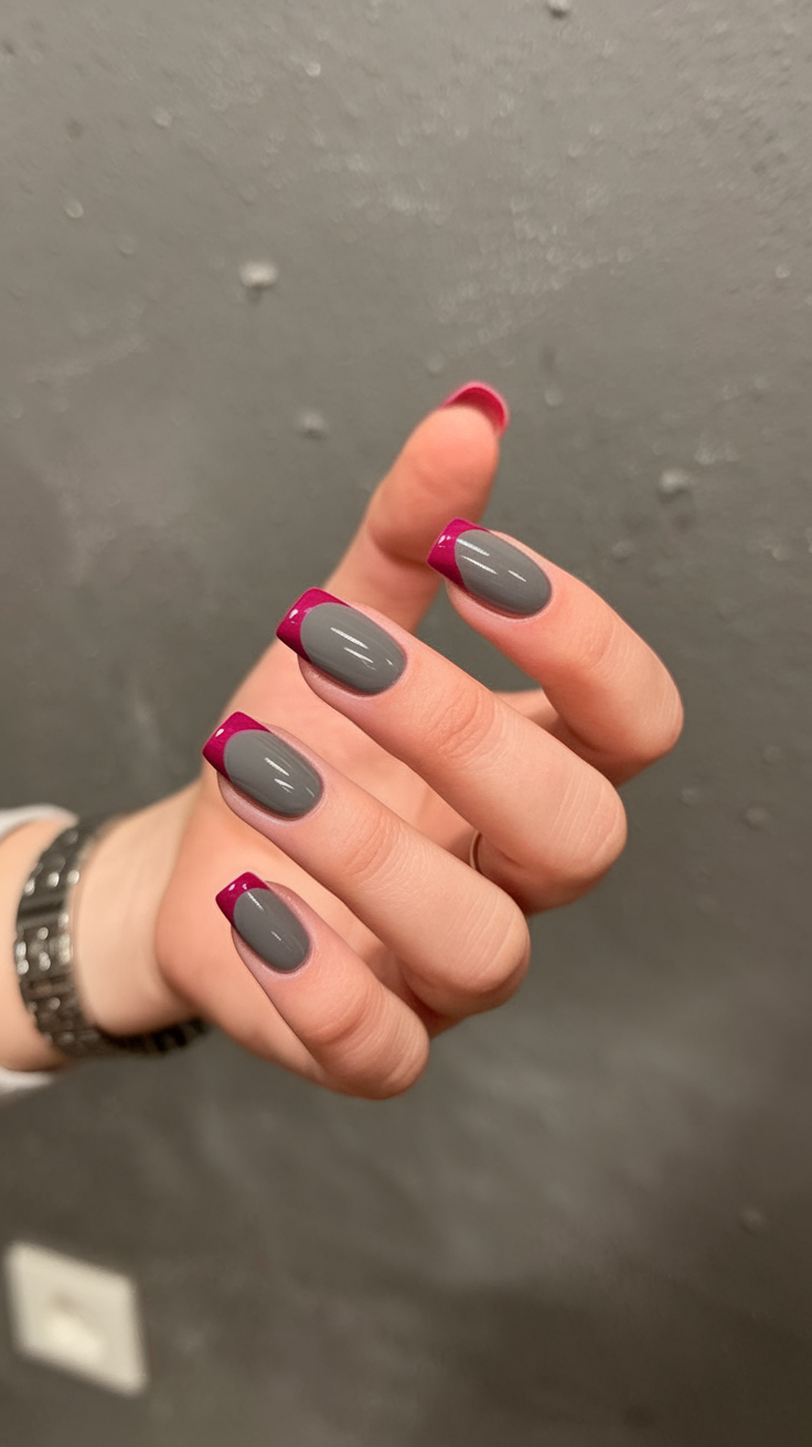 Berry French tips on square nails