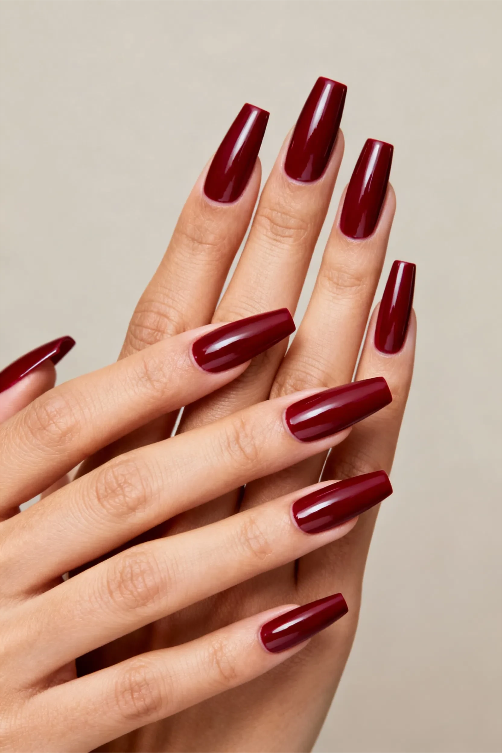 Classic burgundy nails, timeless and chic elegance.