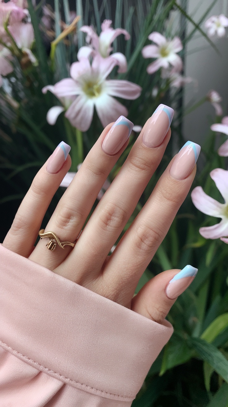 Ombre pastel nails with blue tips, spring nail trend, subtle gradient design