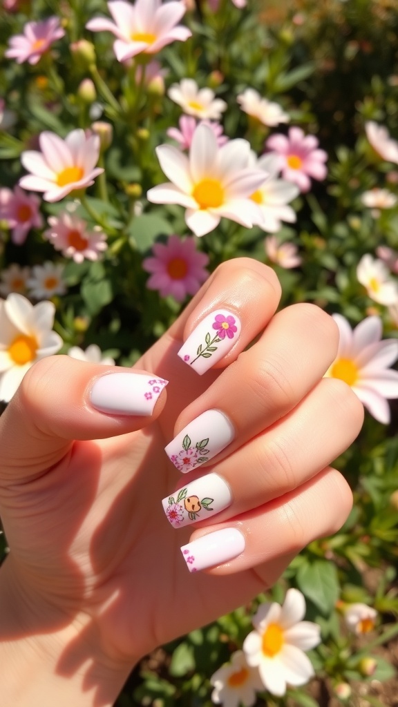 Floral French tip nails, spring garden party, elegant nail art
