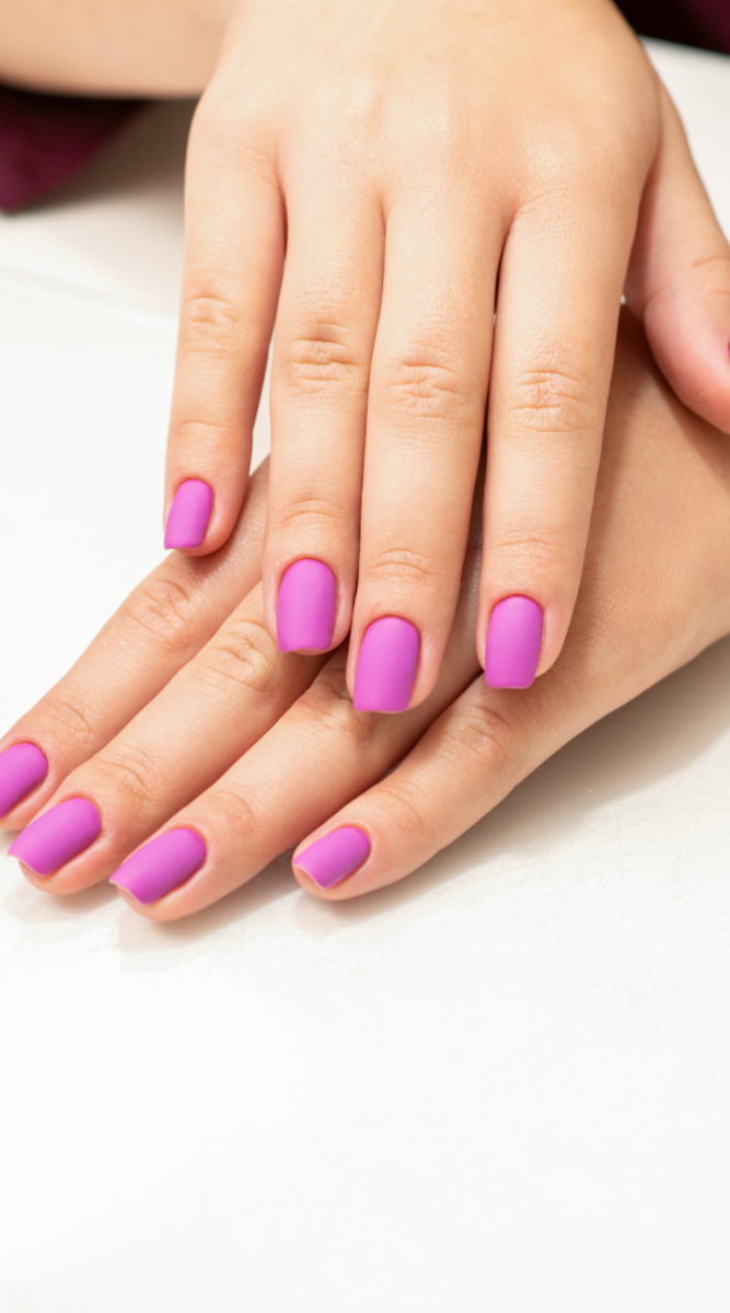 Solid magenta square nails, simple spring nails, vibrant color