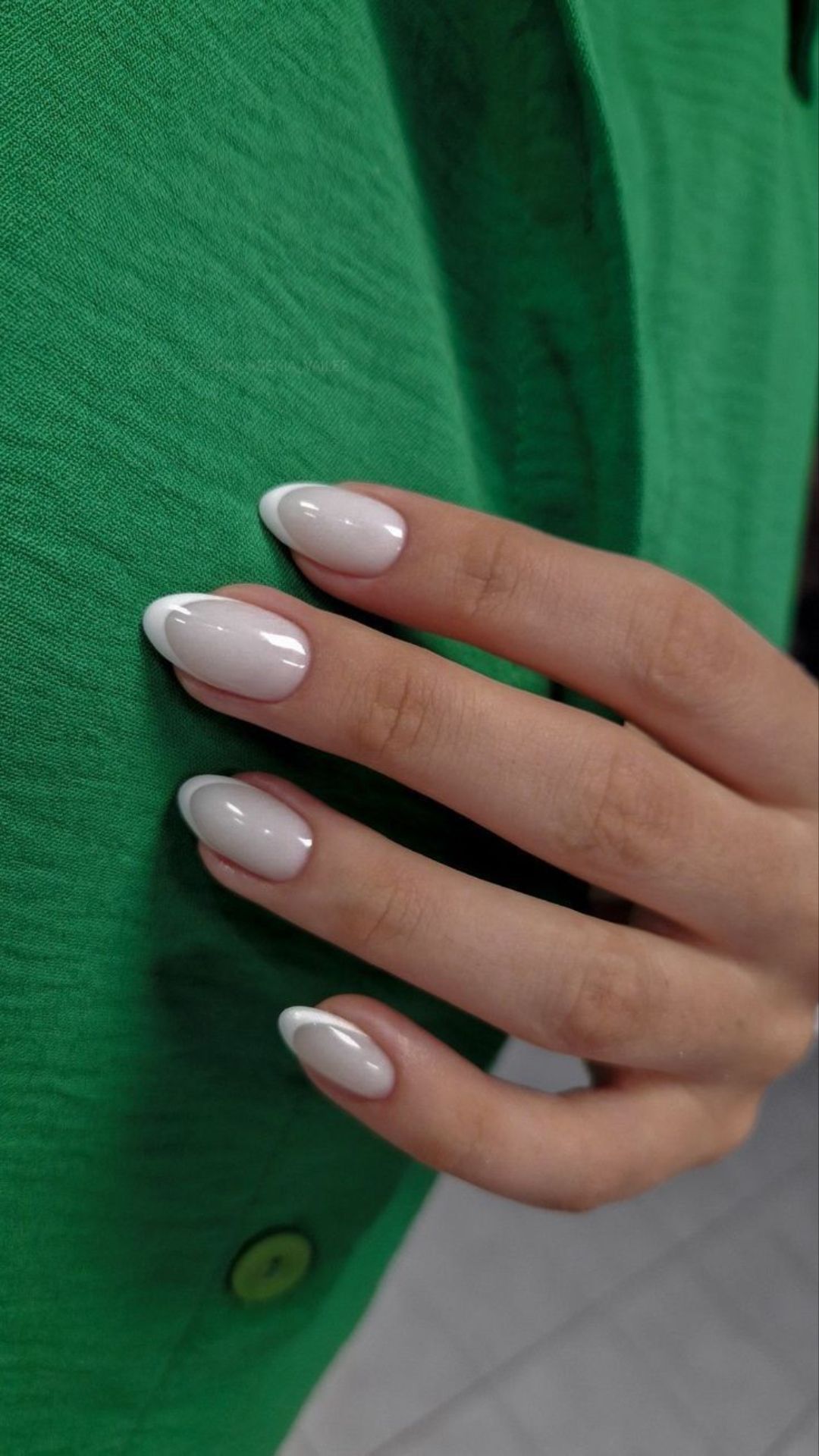 French manicure on almond nails, classic spring nails, elegant design