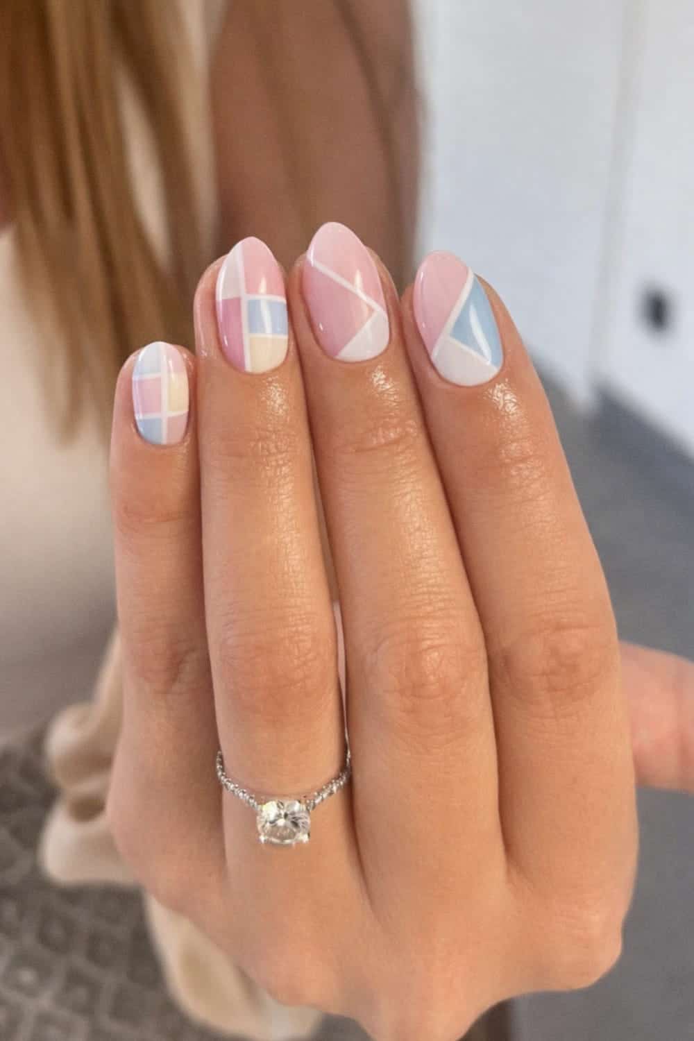 Pastel geometric nails, spring nail art, creative design